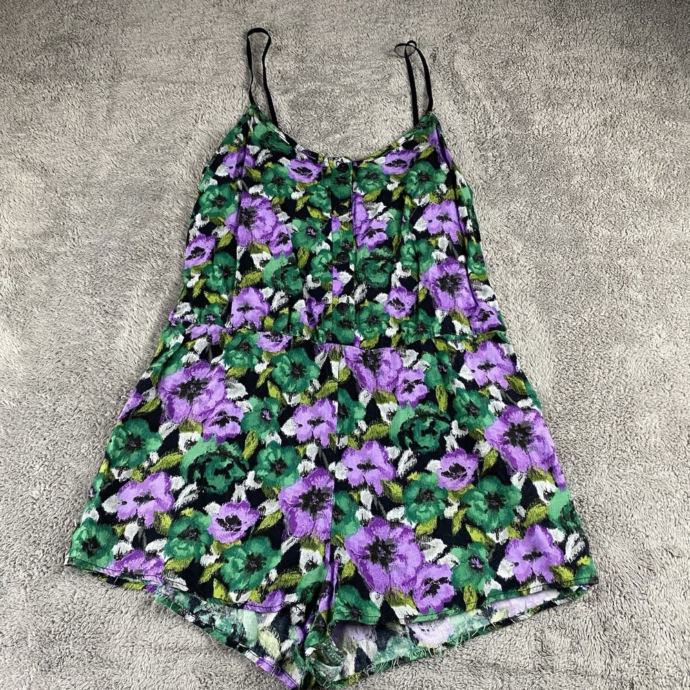 Urban Outfitters Kimchi Blue Romper Womens Small Green Purple Floral Sleeveless